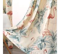 Autumn Dream Leaves Flamingo Pattern White Velvet Blackout Curtains Drapes,Grommet Top Pastoral Floral Farmhouse Curtains for Living Room,Bedroom,52 by63 inch