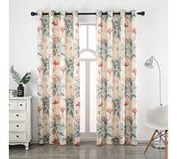 Autumn Dream White Blackout Curtains Drapes with Leaves Flamingo Pattern, Grommet Top Pastoral Velet Floral Curtains for Living Room,Farmhouse,Bedroom, 52by96 inch