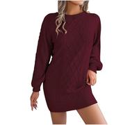 Autumn Dress Women's Knee-Length Knitted Dress Long Sleeve Pullover Dress Round Neck Plain Dresses Winter Dress Bodycon A Line Slim Fit Mini Dress Elegant Fine Knit Casual Dress Long Sleeve Dress, Red