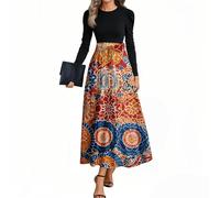 Autumn Dresses for Women 2025 UK Floral Printed Long Sleeve Crewneck Elegant Flowy Tiered Party Cocktail Maxi Dress,Loose Fit Dress Tie Shirt Ladies Tea Dresses Mother of The Bride Black,u638k
