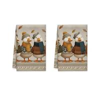 Autumn Duck Pattern Kitchen Towels Set of 2,Fanciful Rustic Seasonal Theme Illustrative Design Warm Beige Absorbent Tea Towels Kitchen Essentials 16x24 Inch (2PCS)
