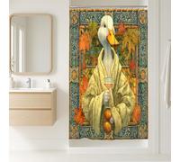 Autumn Duck Shower Curtain, Colorful Leaves and Stained Glass Design Bathroom Decor, Fall Festive Modern Art Waterproof Fabric Shower Curtain with Hooks 36x72 Inch
