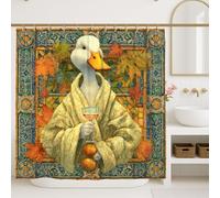 Autumn Duck Shower Curtain, Colorful Leaves and Stained Glass Design Bathroom Decor, Fall Festive Modern Art Waterproof Fabric Shower Curtain with Hooks 72x84 Inch