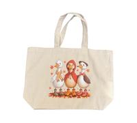 Autumn Duck Tote Bag, Natural Canvas, Fall Design with Three Ducks in Boots and Scarves, Casual Shopping Bag