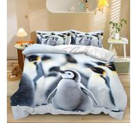 Autumn Duvet Cover Bedding Set Single Halloween Duvet Cover Set with 2 Pillowcases Soft Microfiber Arctic Adult Penguin Colony LightweightEasy-Care,Soft Grey