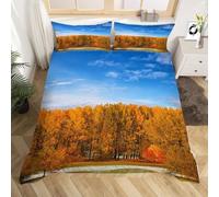 Autumn Duvet Cover Double Trees Scenery Bedding Quilt Cover 3 Pcs, 3D Landscape Print Reversible Bedding Set Ultra Soft Brushed Microfiber Bed Set Bedroom Decor, 2 Pillowcases b7023