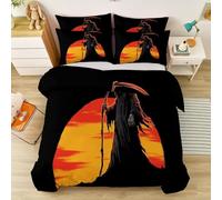 Autumn Duvet Set, 135 x 200 cm Ultra Soft Warm Cosy Stylish Autumnal Novelty Death Sunset Gothic Bedding Luxurious Reversible Cover Set Pillowcases Black Red