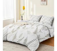 Autumn Duvet Set, 135 x 200 cm Ultra Soft Warm Cosy Stylish Autumnal Novelty Simple Fern Natural Bedding Luxurious Reversible Cover Set Pillowcases Gray Green