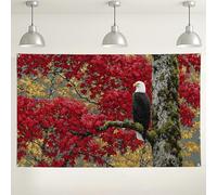 Autumn Eagle Wall Backdrop, Stunning Red Maple Forest Photography Background, Perfect for Seasonal Events and Outdoor Gatherings 71x43 Inch