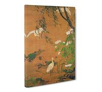 Autumn Egrets & Hibiscus By Lu Ji Canvas Print | Gallery Wrapped 30mm Frame Wall Art | 30x20 inches | Ready to Hang | Asian Landscape Picture | Living Room Bedroom Lounge Office