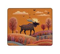 Autumn Elk Desk Mouse Pad, Orange Forest Graphic Stitch Edge Mouse Pad Non-Slip Washable Gaming Mouse Pad for the