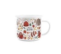 Autumn Enamel Mug - Seasonal Hello Autumn Autumnal Print Camping Novelty Durable Hot Drinks Outdoor Cup for Travel Picnics Home Hiking
