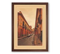 Autumn European Street Vintage Framed Wall Art Print A1 (84.1×59.4cm) Walnut, Wall Decor for Living Room, Bedroom, Office & Home, Ready to Hang, Art Gift