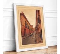 Autumn European Street Vintage Framed Wall Art Print A3 (42×29.7cm) White, Wall Decor for Living Room, Bedroom, Office & Home, Ready to Hang, Art Gift