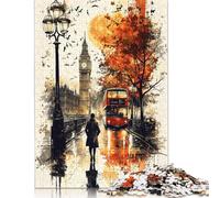 Autumn Evening in London A Rainy Cityscape Puzzle Friendly Materials 100% Recycled Cardboard Jigsaw Puzzle for Women Men Unique Gift 1000pcs (75x50cm)