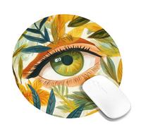 Autumn Eye Leaf Mouse Pad, Green Orange Fall Leaves Artistic Design Non-Slip Gaming Mousepad for Home and Office Computer, Laptop Round 8x8 Inch