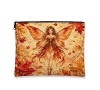 Autumn Fairy Cosmetic Bag, Vintage Floral Makeup Pouch for Women, Portable Canvas Zipper Organizer, Fall Travel Toiletry Bag, Orange, 7x9 Inch, Fairy