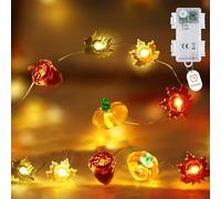 Autumn Fairy Lights, 20 LED Pumpkin Acorn Maple Leaf Garland with Timer, 10ft Battery Operated Waterproof Fall Decor for Home Indoor Outdoor, Thanksgiving Halloween Christmas Harvest Party Decorations