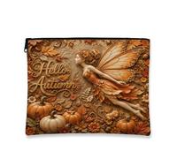 Autumn Fairy Makeup Bag, Vintage Fanciful Cosmetic Travel Pouch for Women, Portable Canvas Zipper Organizer, Fall Skincare Toiletry Bag, Orange, 7x9 Inch, Autumn Fairy