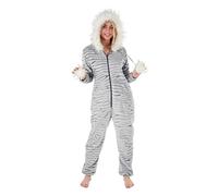 Autumn Faith Ladies All in One Pyjamas Faux Fur Hood Fleece Sleep Suit PJs Grey Embossed - S