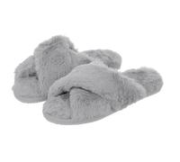 Autumn Faith Ladies Faux Fur Mule Slippers Crossover Style Upper Sliders Hard Sole Grey 5 UK
