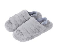 Ladies Faux Fur Mule Slippers Crossover Style Upper Sliders Hard Sole Grey 7 UK