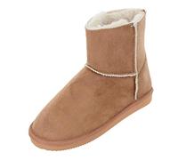 Autumn Faith Ladies Luxury Slipper Boots Ankle Bootees Microsuede Faux Fur Lined Tan 7 UK