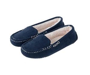 Autumn Faith Ladies Microsuede Moccasin Slippers Traditional Style Faur Fur Lined