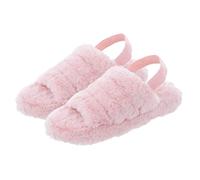 Autumn Faith Ladies Mule Slippers Womens Sliders Faux Fur Elastic Heel Strap Hard Sole Pink 4 UK