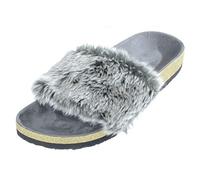 Autumn Faith Ladies Sliders Luxury Faux Fur Upper Womens Open Toe Slippers Gold Glitter Moulded Insoles Non-Slip EVA Sole Grey 7-8 UK
