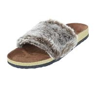 Autumn Faith Ladies Sliders Luxury Faux Fur Upper Womens Open Toe Slippers Gold Glitter Moulded Insoles Non-Slip EVA Sole Mink 5-6 UK