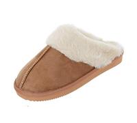 Autumn Faith Ladies Slippers Luxury Microsuede Mules Fleece Lining Non-Slip Sole Tan 3 UK