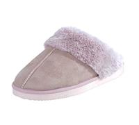 Autumn Faith Ladies Slippers Luxury Womens Microsuede Mules Upper White Fleece Lining Non-Slip Tough EVA Sole Pink 4 UK