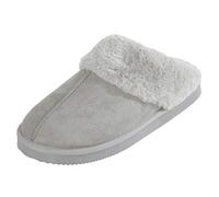 Autumn Faith Ladies Slippers Luxury Womens Microsuede Mules Upper White Fleece Lining Non-Slip Tough EVA Sole Grey 4 UK
