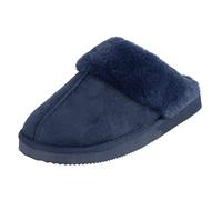 Autumn Faith Ladies Slippers Luxury Womens Microsuede Mules Upper White Fleece Lining Non-Slip Tough EVA Sole Navy Blue 7 UK