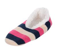 Autumn Faith Ladies Stripe Knitted Snugg Slippers with Supersoft Lining Navy/Pink 3-4 UK