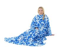 Autumn Faith Snuggle Blanket With Sleeves Winter Warm - Blue Floral