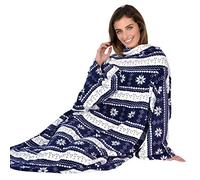 Autumn Faith Snuggle Blanket With Sleeves Wrap Around Fleece One Size - Navy