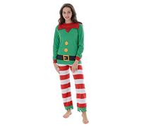 Autumn Faith Womens Christmas Mummy Elf Fleece Pyjamas Set Ladies Santas Little Helper Red & Green Long Sleeved Top & Bottoms Novelty Xmas PJs Nightwear Medium UK 12-14, XS5216