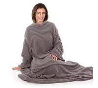 Autumn Faith Wrap Around Blanket With Sleeves Cosy Soft Plush Fleece - Dark Grey