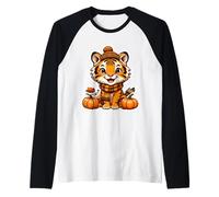 Autumn Fall Baby Tiger Lover Thanksgiving Kids Pumpkin Cute Raglan Baseball Tee