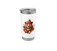 Autumn Fall Brown Bear Lover Thanksgiving Pumpkin Leaves Stainless Steel Insulated Tumbler