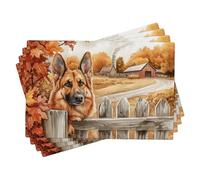 Autumn Fall German Shepherd Placemats Set of 4, Rustic Farmhouse Dog Place mats for Dining Table, Non-Slip Washable Indoor Outdoor Party Decorative Placemats 18x12 Inch