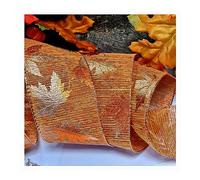 Autumn Fall Harvest Thanksgiving Wire Wired Edge Ribbon - Wreath Wedding Vintage (2.5" Copper Maple Leaves on Organza, 3m)
