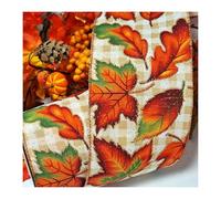 Autumn Fall Harvest Thanksgiving Wire Wired Edge Ribbon - Wreath Wedding Vintage (4" Gingham Autumn Leaves, 3m)