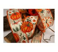 Autumn Fall Harvest Thanksgiving Wire Wired Edge Ribbon - Wreath Wedding Vintage (Country Pumpkins Burlap 1.5", 3m)