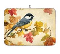Autumn Fall Maple Leaf Branches Bird Dish Drying Mat for Kitchen Counter,Absorbent Dishes Drainer Mats Washable Dish Drying Pad for Worktop Draining Racks,61x46cm