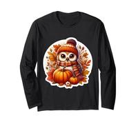 Autumn Fall Owl Bird Lover Thanksgiving Pumpkin Leaves Cute Long Sleeve T-Shirt