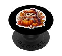 Autumn Fall Owl Bird Lover Thanksgiving Pumpkin Leaves Cute PopSockets Adhesive PopGrip