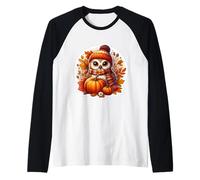 Autumn Fall Owl Bird Lover Thanksgiving Pumpkin Leaves Cute Raglan Baseball Tee